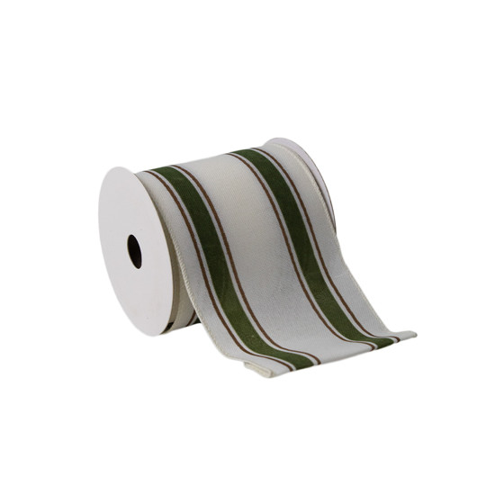 Imagem FITA DE NATAL COR BRANCO, VERDE E DOURADO 10CM X 9,14 METROS - DINATALE IMPORT