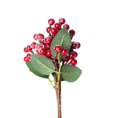 Imagem de HASTE DE BERRIES VERMELHAS COM FOLHAS VERDE DECORATIVAS EM METAL E PLÁSTICO 30X12 CM - Grillo Ltda