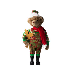 Imagem de URSO DECORATIVO COM ROUPINHA XADREZ E CACHECOL COR VERDE, VERMELHO E BRAMCO 50CM  - Dinatale Import Ltda