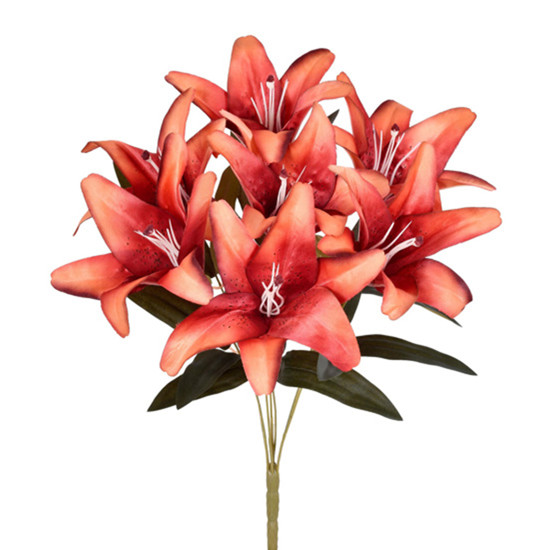 Imagem BUQUÊ DECORATIVO DE LÍRIO LARANJA OUTONO EM PLÁSTICO MOLDÁVEL 47X29 CM - GRILLO
