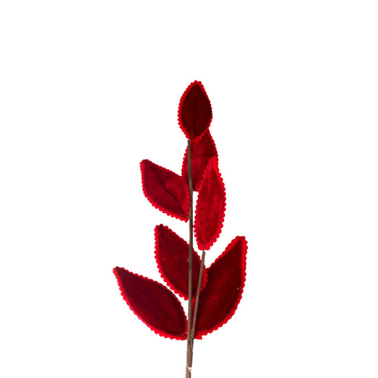 Imagem HASTE NATALINA COM FOLHAS VERMELHO VELUDO 12X81CM GRILLO 56974