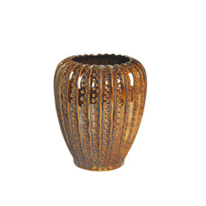 Imagem de VASO REDONDO ESTRIADO DECORATIVO EM CERÂMICA CARAMELO 24X29CM - ENTRECASA - Inverno Verao Comercio De Modas E Decoracao Eireli