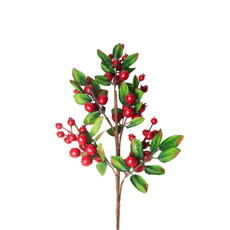 Imagem de HASTE DE BERRIES VERMELHAS COM FOLHAS VERDE DECORATIVAS EM METAL E PLÁSTICO 70X20 CM - Grillo Ltda