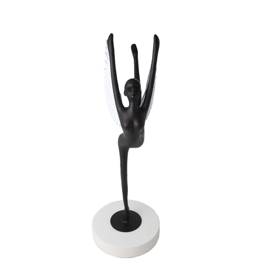 Imagem ESCULTURA DECORATIVA MULHER COM ASAS COR PRETO E BRANCO 39CM - GRILLO 58783
