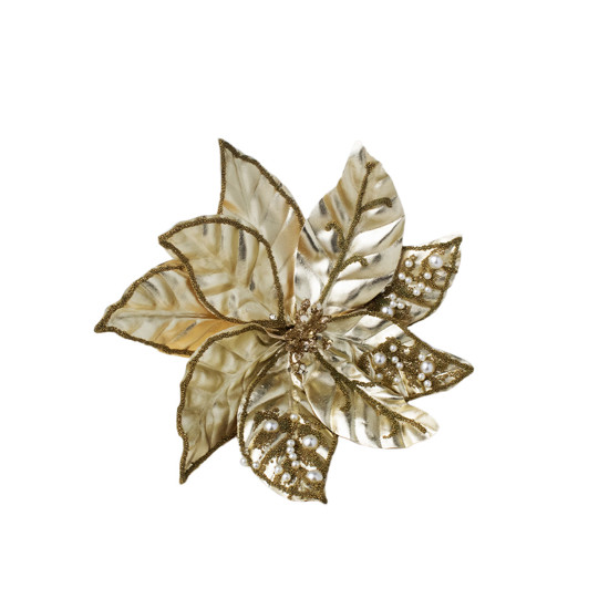 Imagem POINSETIA DECORATIVA CABO CURTO COR DOURADO COM GLITTER 27CM - TOK DA CASA 