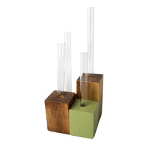 Imagem de PEÇA DECORATIVA EM VIDRO E MADEIRA COR VERDE E MARROM 14X14X35CM  - Movelaria Coisas Do Brasil Ltda