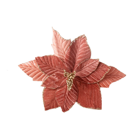 Imagem POINSETIA DECORATIVA COR ROSA VELUDO COM GLITTER DOURADO 40CM - TOK DA CASA