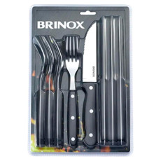 Imagem de CONJUNTO DE TALHERES JUMBO PARA CHURRASCO 8 PEÇAS PRETO EM AÇO INOX - BRINOX - Brinox Metalurgica S   A