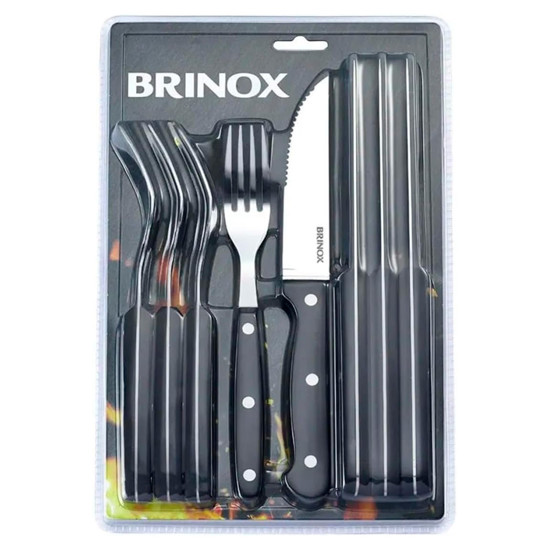 Imagem CONJUNTO DE TALHERES JUMBO PARA CHURRASCO 8 PEÇAS PRETO EM AÇO INOX - BRINOX