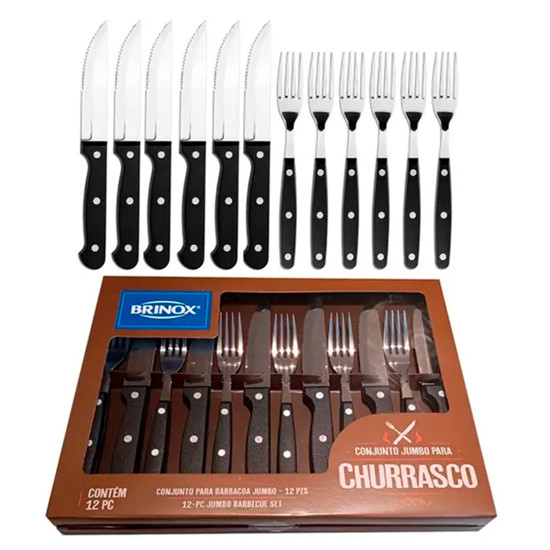 Imagem CONJUNTO 12 TALHERES JUMBO EM AÇO INOX PARA CHURRASCO - BRINOX