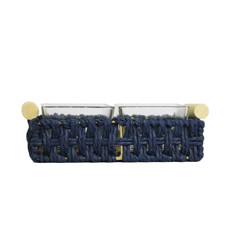 Imagem de BANDEJA RETANGULAR DECORATIVA EM CESTARIA AZUL COM 2 RECIPIENTES EM VIDRO - ENTRECASA - Inverno Verao Comercio De Modas E Decoracao Eireli