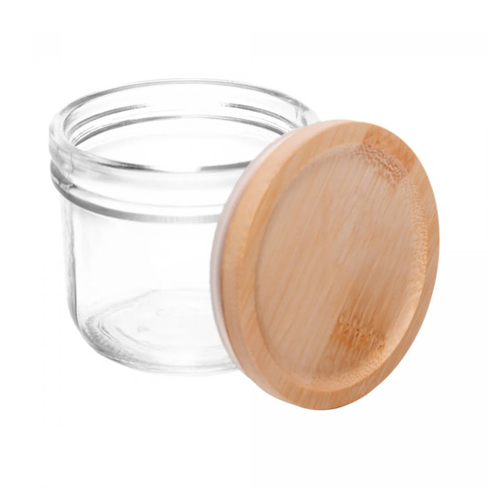 Imagem PORTA MANTIMENTO EM VIDRO COM TAMPA EM BAMBU 8X8,5CM - WOLFF