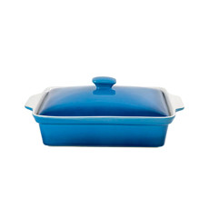 Imagem de CAÇAROLA RETANGULAR EM CERÂMICA AZUL DEGRADÊ COM TAMPA 11,3X33X22CM - CROSS - Cross Comercial Ltda