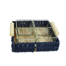 Imagem de BANDEJA QUADRADA CESTARIA AZUL E ALÇAS EM MADEIRA E RECIPIENTES EM VIDRO - ENTRECASA - Inverno Verao Comercio De Modas E Decoracao Eireli