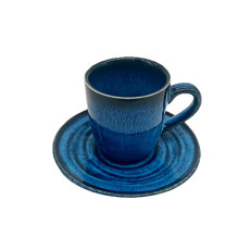 Imagem de CONJUNTO 6 XÍCARAS E PIRES EM PORCELANA AZUL COM DETALHE PRETO 100ML - CROSS - Cross Comercial Ltda