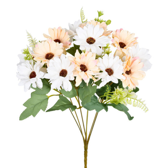 Imagem BUQUÊ DECORATIVO DE MARGARIDAS CREME AMARELO EM PLÁSTICO MOLDÁVEL 40X7CM - GRILLO