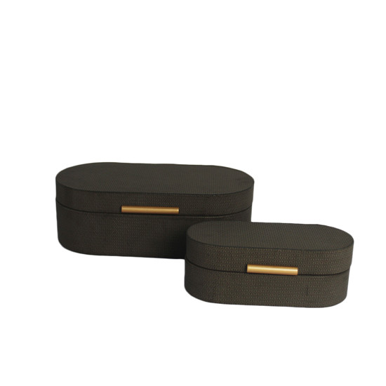 Imagem CONJUNTO 2 CAIXAS DECORATIVAS REVESTIDAS EM COURO SINTÉTICO CINZA - CROSS