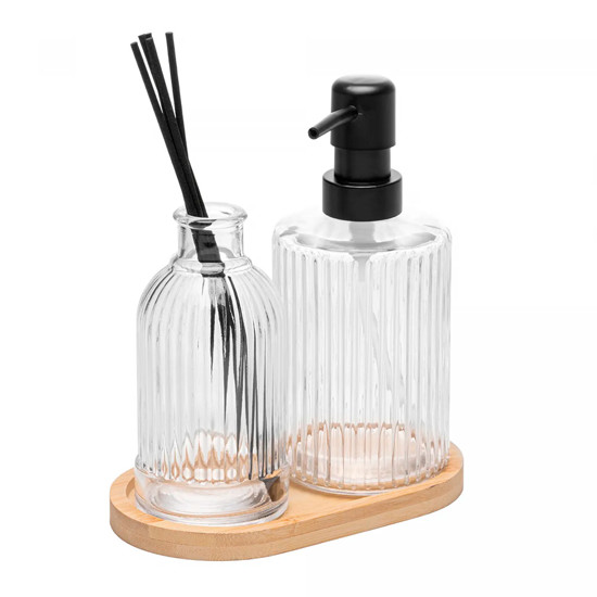 Imagem CONJUNTO 3 PEÇAS PARA BANHEIRO LINES EM VIDRO - LYOR