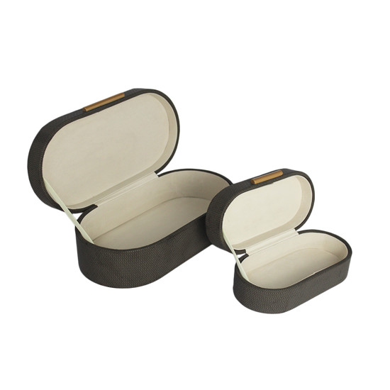 Imagem CONJUNTO 2 CAIXAS DECORATIVAS REVESTIDAS EM COURO SINTÉTICO CINZA - CROSS