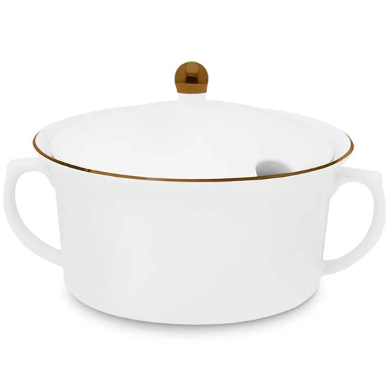 Imagem SOPEIRA 2 LITROS FLAMINGO SOFIA COM TAMPA EM PORCELANA BRANCA 14X28X23CM - OXFORD