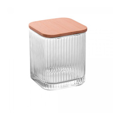 Imagem de PORTA COTONETE E ALGODÃO DE VIDRO COM TAMPA DE BAMBU LINES 9,5X8X8CM - LYOR - Coliseu Presentes Ltda