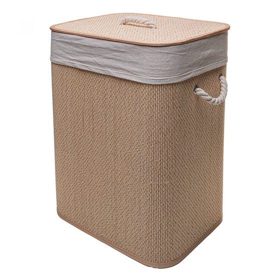 Imagem CESTO PARA ROUPAS DOBRÁVEL COM FORRO EM TECIDO E TAMPA COZY BAMBU 50X40X30CM - LYOR