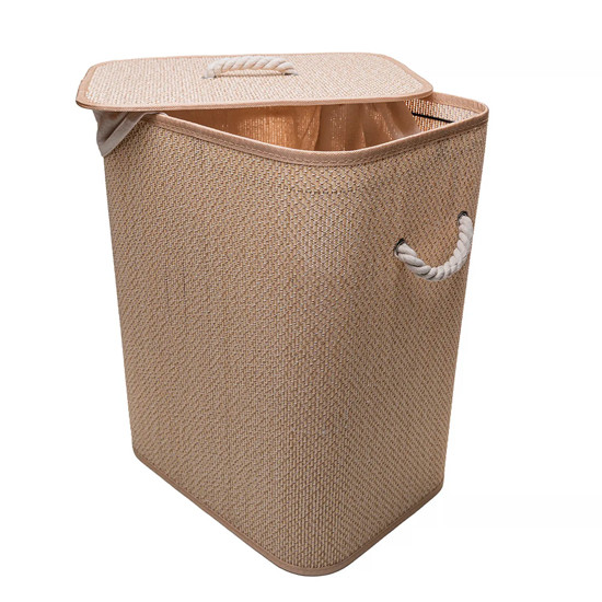 Imagem CESTO PARA ROUPAS DOBRÁVEL COM FORRO EM TECIDO E TAMPA COZY BAMBU 50X40X30CM - LYOR