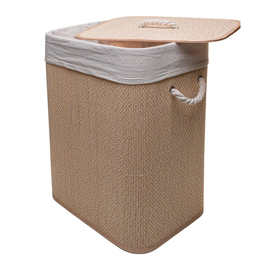 Imagem CESTO PARA ROUPAS DOBRÁVEL COM FORRO EM TECIDO E TAMPA COZY BAMBU 50X40X30CM - LYOR