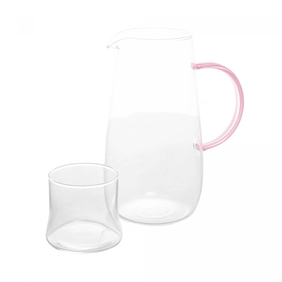 Imagem JARRA DE VIDRO BOROSSILICATO 1,3L COM ALÇA E COPO FUN ROSA 22,5X16X10,5CM  - WOLFF