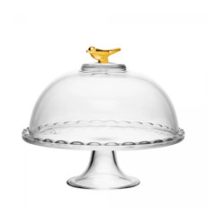 Imagem de PRATO COM PÉ E TAMPA GOLDEN BIRD EM CRISTAL 19X19X19CM - WOLFF - Rojemac Impotacao E Exportacao Ltda