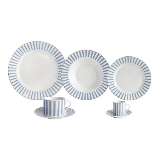 Imagem APARELHO DE JANTAR CHARMING 42 PEÇAS EM PORCELANA AZUL E BORDA DOURADA - L'HERMITAGE