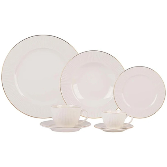 Imagem APARELHO DE JANTAR EM NEW BONE CHINA BRANCO COM FILADO DOURADO 42 PEÇAS - L'HERMITAGE