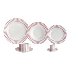 Imagem de APARELHO DE JANTAR CHARMING 42 PEÇAS EM PORCELANA ROSA E BORDA DOURADA - L'HERMITAGE - Full Fit Industria Importacao E Comercio Ltda.