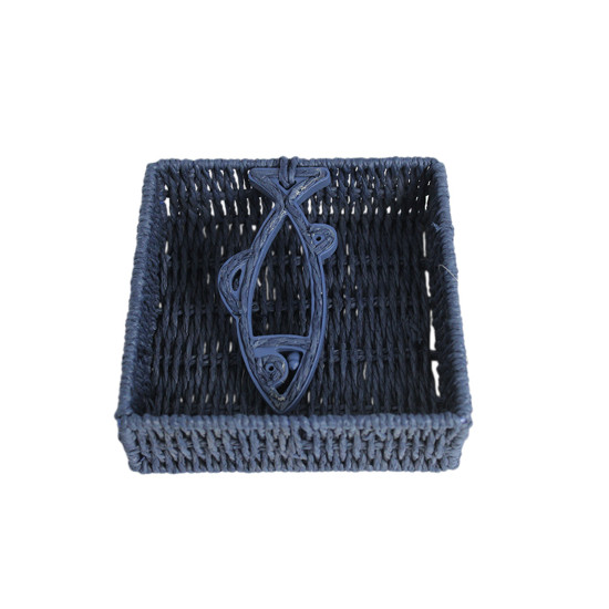 Imagem PORTA-GUARDANAPO QUADRADO EM PALHA CESTARIA AZUL ESCURO 6X18X18CM - ENTRECASA