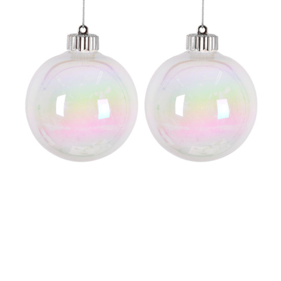 Imagem JOGO 2 BOLAS NATALINAS DECORATIVAS BRANCO IRIDESCENTE PARA PENDURAR 10CM - GRILLO