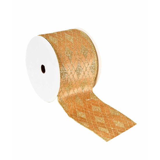 Imagem FITA ARAMADA VELUDO DOURADO COM GLITTER 6,3CM X 9,14M - GRILLO