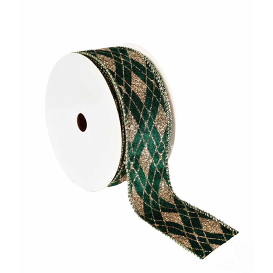 Imagem FITA ARAMADA EM LINHO VERDE COM DETALHES DOURADOS COM GLITTER 4CM X 9,14M - GRILLO