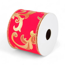 Imagem de FITA ARAMADA VERMELHA COM DETALHES DOURADOS EM POLIÉSTER 6,3X914CM - CROMUS - Cromus Embalagens Ind E Com Ltda