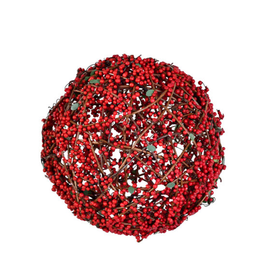 Imagem BOLA NATALINA DECORATIVA EM VIME COBERTO DE MINI BERRIES VERMELHAS 15CM - GRILLO
