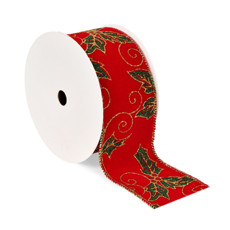 Imagem de FITA ARAMADA DECORATIVA VERMELHA COM DETALHES VERDES E DOURADOS - GRILLO - Grillo Ltda