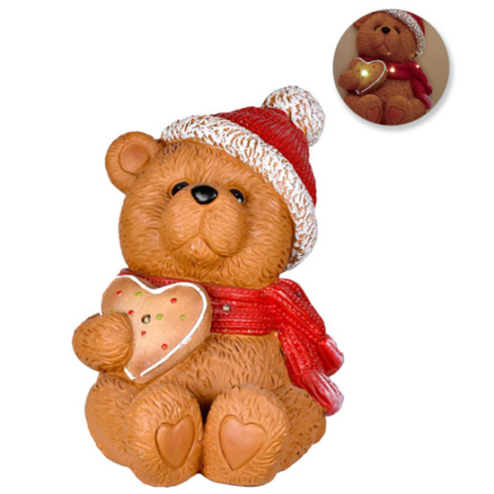 Imagem URSO NATALINO DECORATIVO COM GORRO VERMELHO E BRANCO EM RESINA 32CM - GRILLO