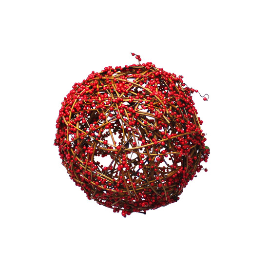 Imagem BOLA NATALINA DECORATIVA EM VIME COBERTO DE MINI BERRIES VERMELHAS 12CM - GRILLO