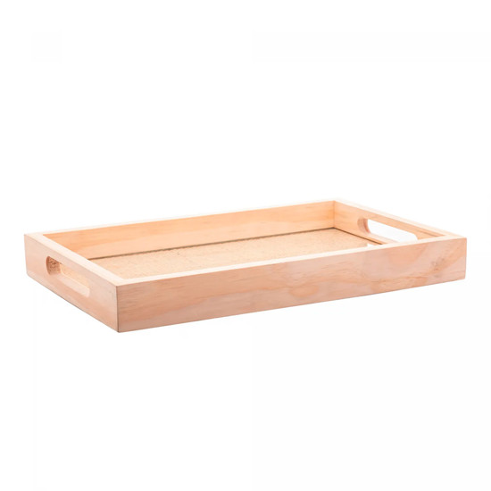 Imagem BANDEJA RETANGULAR DE MADEIRA COM SISAL PINUS 38X24X4CM - WOLFF