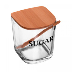 Imagem de AÇUCAREIRO EM VIDRO COM TAMPA E COLHER DE BAMBU BASIC 11X9CM - WOLFF - Rojemac Impotacao E Exportacao Ltda