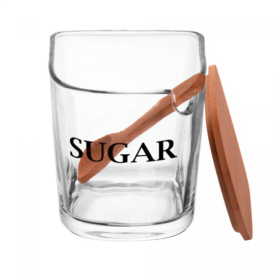 Imagem AÇUCAREIRO EM VIDRO COM TAMPA E COLHER DE BAMBU BASIC 11X9CM - WOLFF
