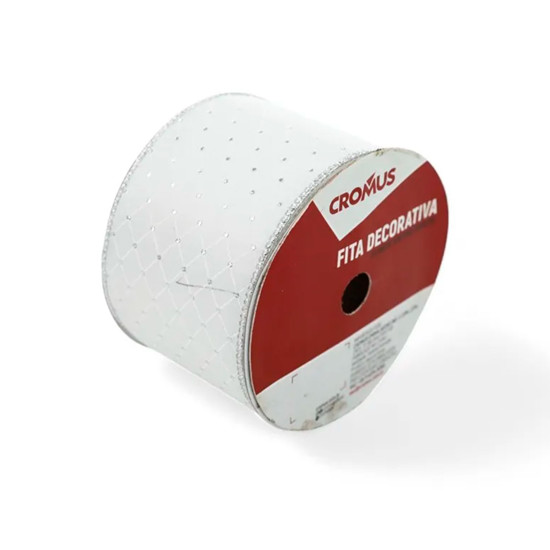 Imagem FITA ARAMADA BRANCA E PRATA EM POLIÉSTER 10CMX4,57M - CROMUS