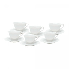 Imagem de CONJUNTO 6 XÍCARAS DE CHÁ DE PORCELANA COM PIRES MALDIVAS BRANCO 180ML - WOLFF - Rojemac Impotacao E Exportacao Ltda