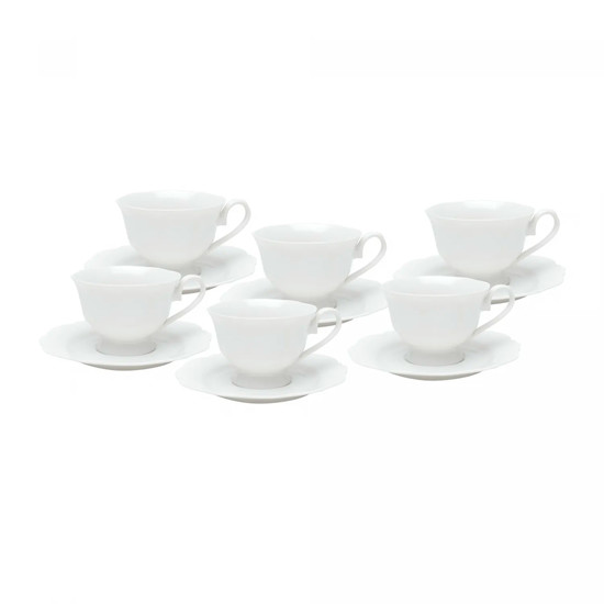 Imagem CONJUNTO 6 XÍCARAS DE CHÁ DE PORCELANA COM PIRES MALDIVAS BRANCO 180ML - WOLFF