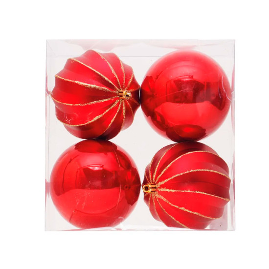 Imagem CAIXA COM 4 BOLAS NATALINAS VERMELHAS COM GOMO E LISA 10CM - CROMUS