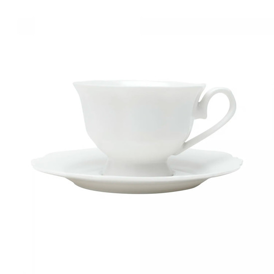 Imagem CONJUNTO 6 XÍCARAS DE CHÁ DE PORCELANA COM PIRES MALDIVAS BRANCO 180ML - WOLFF